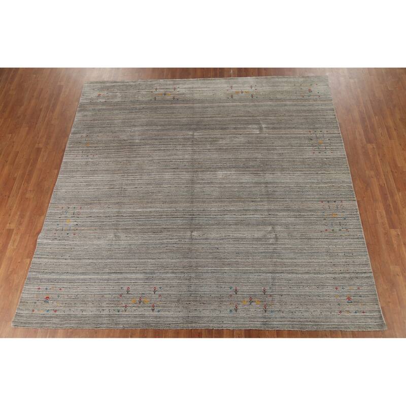 Striped Gabbeh Square Area Rug Handmade Wool Carpet - 9'9"x 9'7"