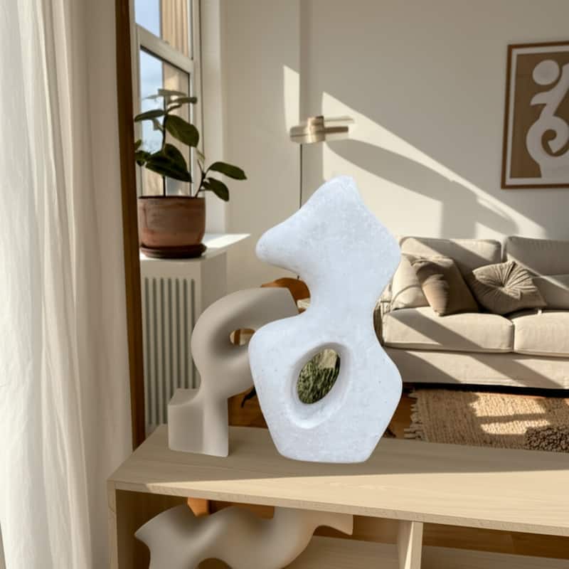 Pottery Abstract Sculpture with Curved Silhouette and Artistic Design