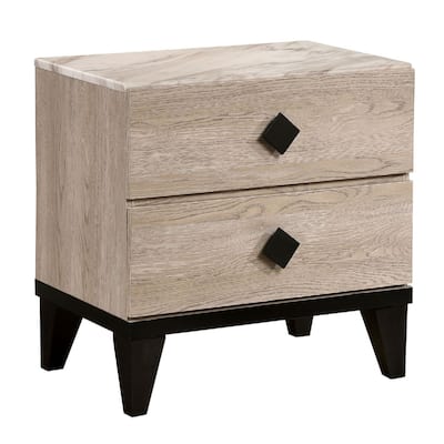 Cream 2 Drawer 15.35 in. W Nightstand with Angled Legs