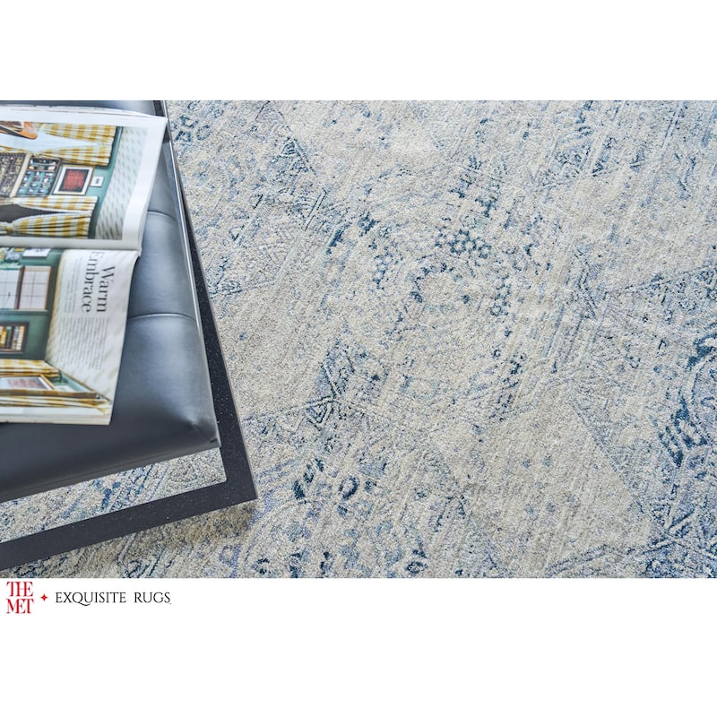 The Met X Exquisite Rugs Vintage Looms Light Blue/Blue Area Rug.