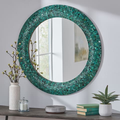 Alger Boho Handcrafted Round Mosaic Wall Mirror by Christopher Knight Home - 36.00" L x 1.00" W x 36.00" H