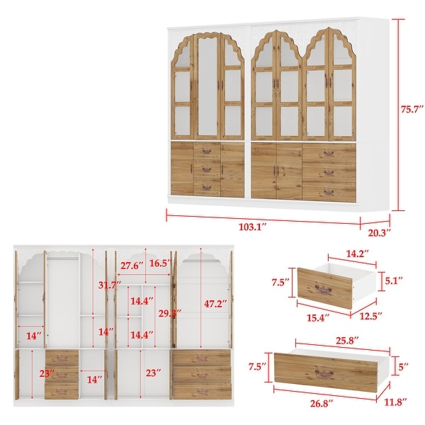 Vintage-Inspired Grand Closet Dual Wardrobe Set with Metal