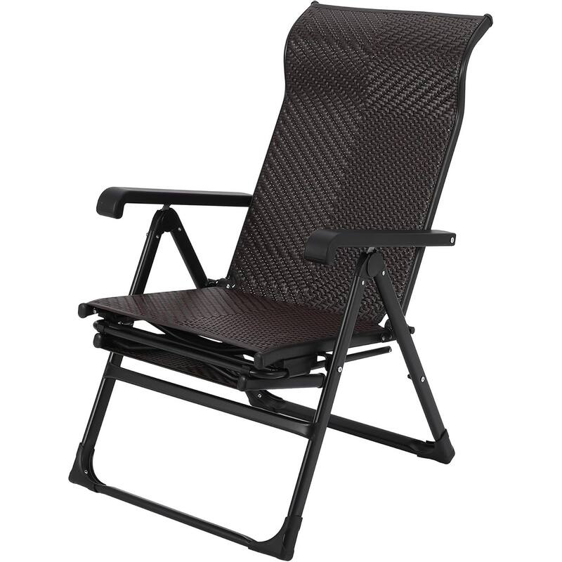 Folding Rattan Chaise Lounge Chair – Portable Outdoor Recliner with Adjustable Foot Rest & Backrest