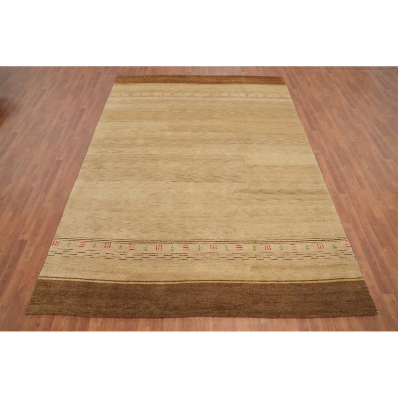 Hand Knotted Oriental 100% Wool Carpet Modern Geometric Beige & Ivories Gabbeh Area Rug - 11' 5'' X 8' 0''