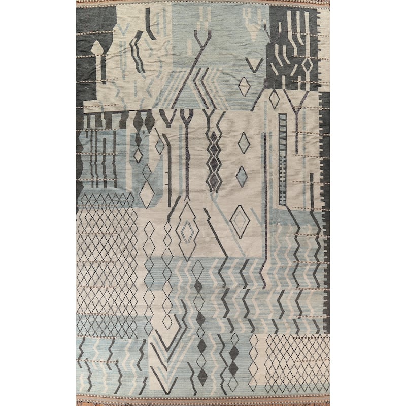 Moroccan Large Abstract Area Rug Handmade Beige Wool Carpet - 11'7"x 18'5"