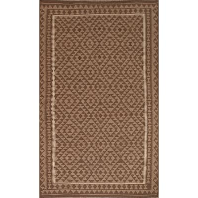Geometric Kilim Brown Area Rug Flat-weave Wool Carpet - 6'6" x 10'0"