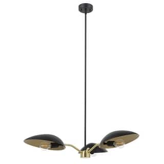 Lindmoor - 3-Light Chandelier Black Finish - Brushed Brass Accents