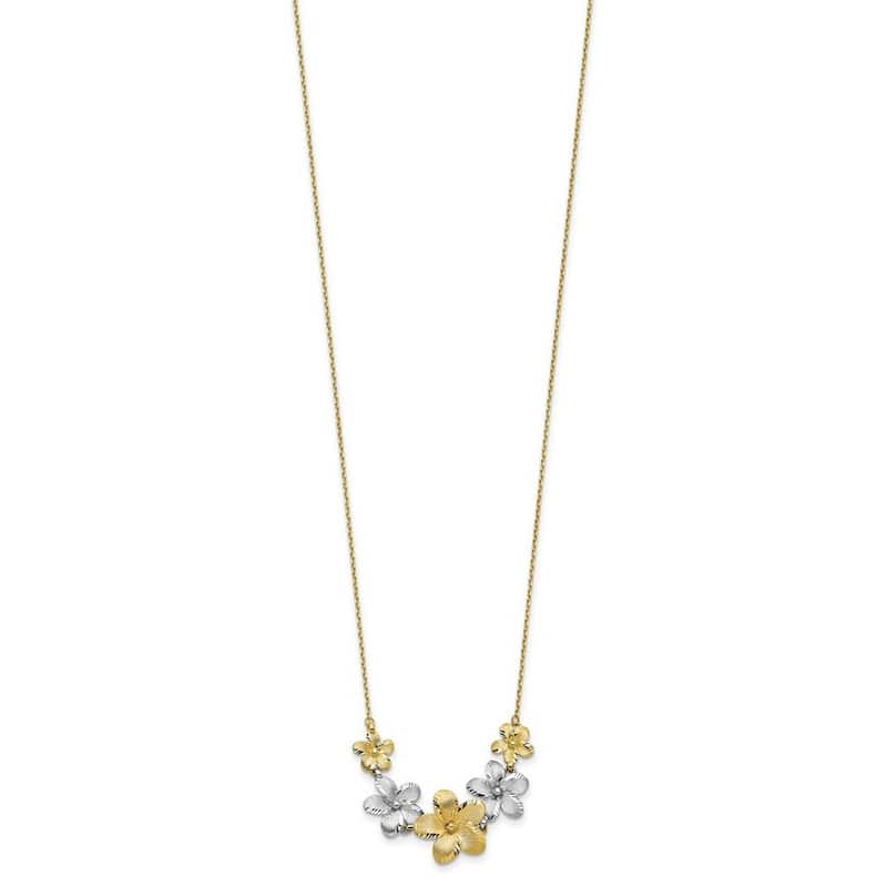 Curata 10k Italian Two tone Gold Polished/Brushed D/C Plumeria Flower Necklace (14mm) (Spring-ring), 18"