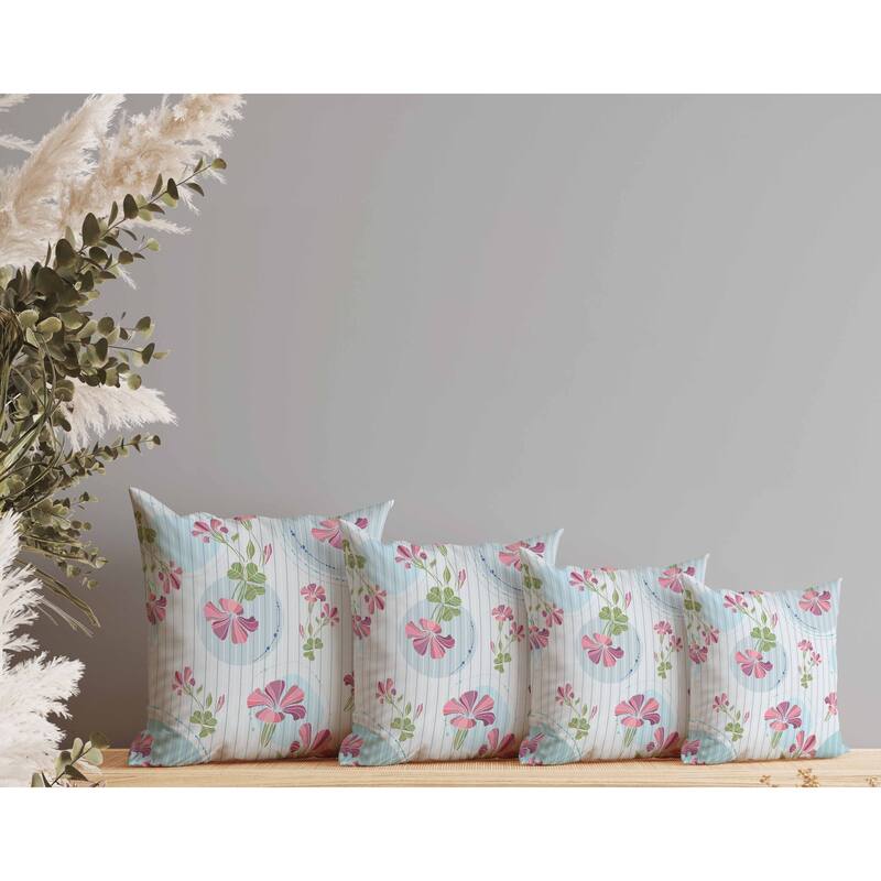 Circular Garden Faux Suede Reversible Throw Pillow Light and Blue