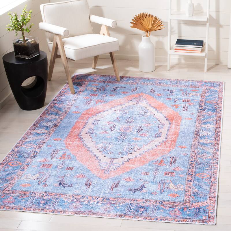 SAFAVIEH Serapi Machine Washable Adelle Shabby Chic Distressed Rug - 3'3" x 5' - Light Blue/Beige