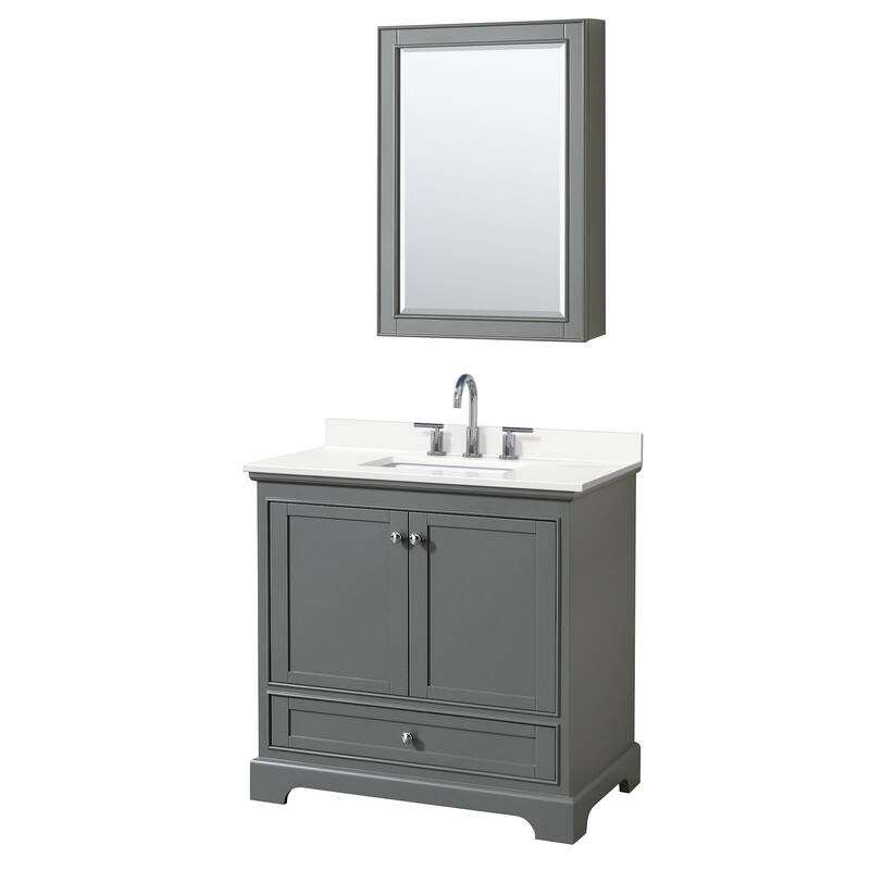 Wyndham Collection WCS202036S-QTZ-US3MED Deborah 36" Free Standing - Dark Gray / White Quartz Top / Polished Chrome