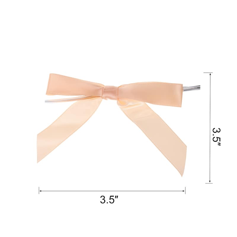 50Pcs Mini Ribbon Bow 3.5" Twist Tie Fabric Satin Ribbon Flower Bows - Rose Gold