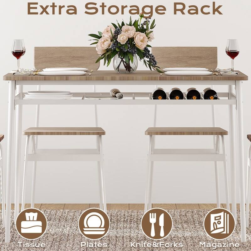 7-Piece Dining Table Set for 6, 43.3'' Kitchen Table and Wood Chairs with Storage and Backrest