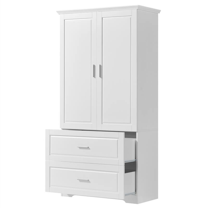 Tall Bathroom Cabinet Storage Cabinet with 2 Doors, 2 Drawers, 3 Open Shelves and Ajustable Shelves for Kitchen Entrance Bedroom