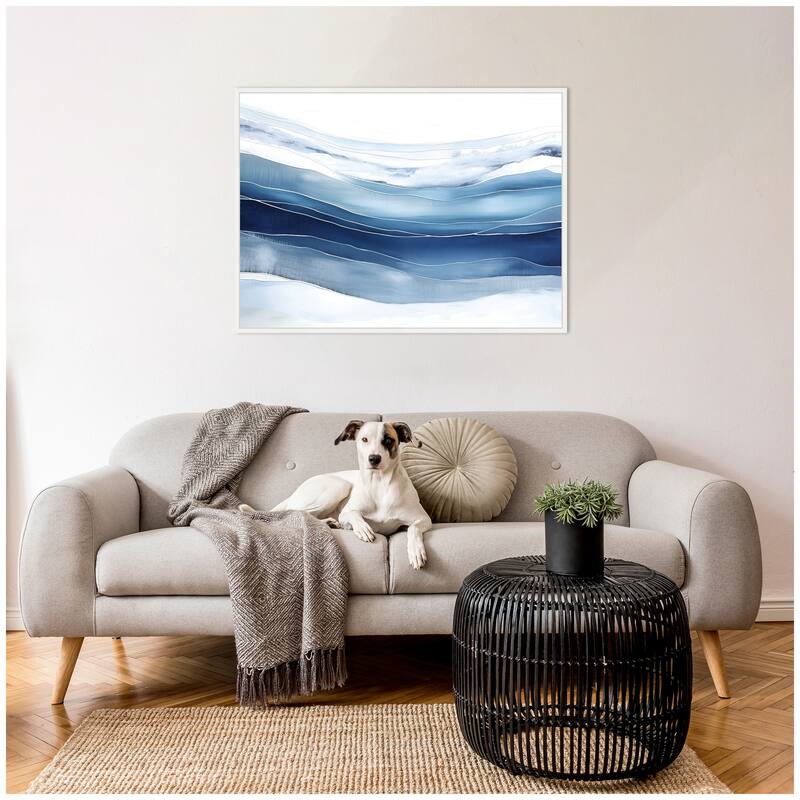 Kate and Laurel Abstract Linear Blues by The Creative Bunch Studio Framed Canvas Wall Art Print