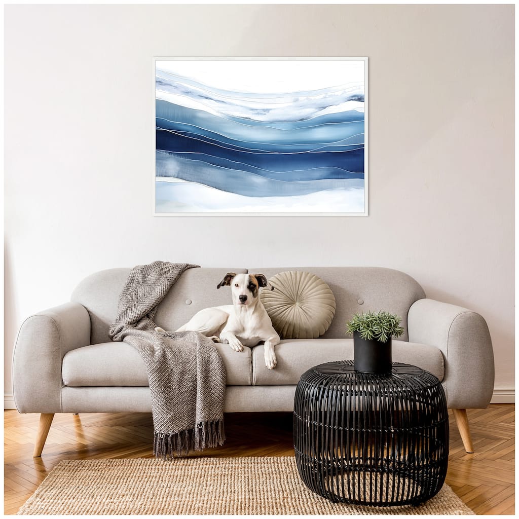 Kate and Laurel Abstract Linear Blues by The Creative Bunch Studio Framed Canvas Wall Art Print