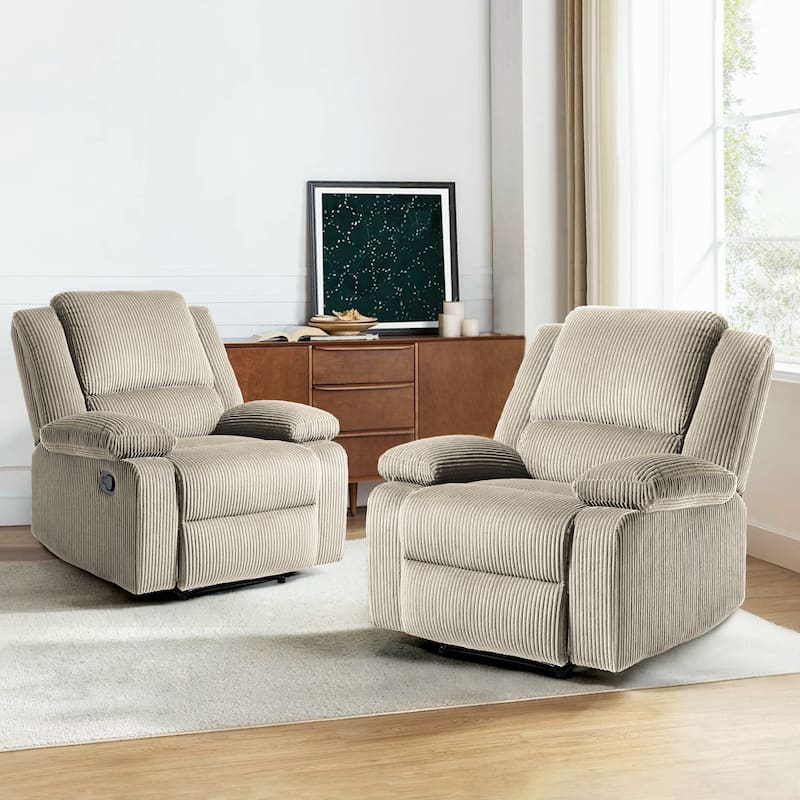 Corduroy Adjustable Recliner Chair Sofa for Living Room - Oatmeal/2-Piece