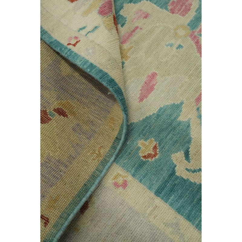 Vegetable Dye Wool Oushak Turkish Area Rug, Floral Geometric Carpet - 10' 11'' X 8' 5''