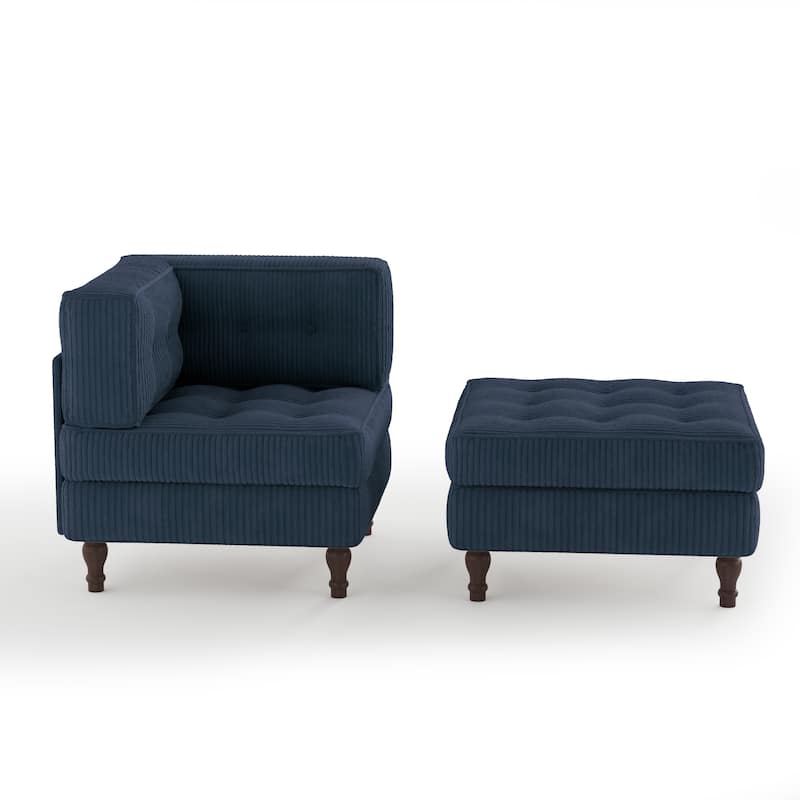 Corduroy L-shape Modular Corner Sectional Sofa with Reversible Storage Ottoman