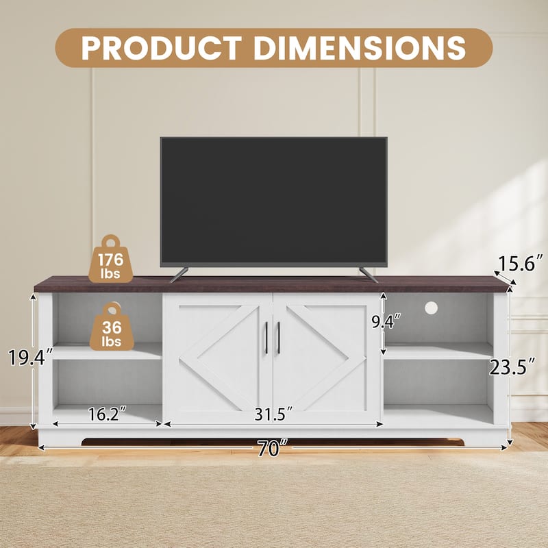 EROMMY Solid Wood TV Stand, Modern Entertainment Center with Glass Doors & Adjustable Shelves.