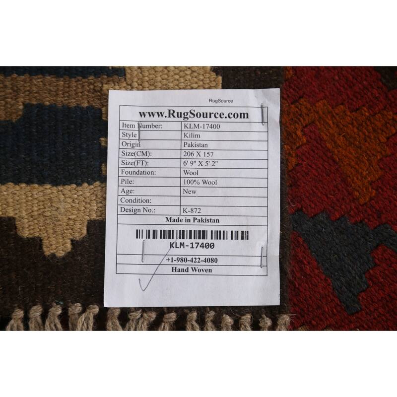 Tribal Geometric Kilim Oriental Wool Area Rug Flat-woven Carpet - 5'2" x 6'9"