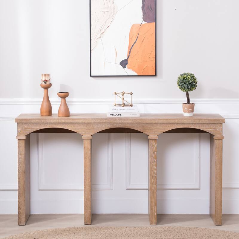Rustic Archway Console Table - 60"Long Entryway Table with Decorative Arched Legs,Natural Wood Finish, Narrow Sofa Table - Antique Natural+Light Natural,Natural