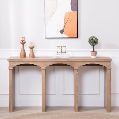 Rustic Archway Console Table 60 Inch Long Narrow Entryway Table with Decorative Arched Legs and Wood Finish