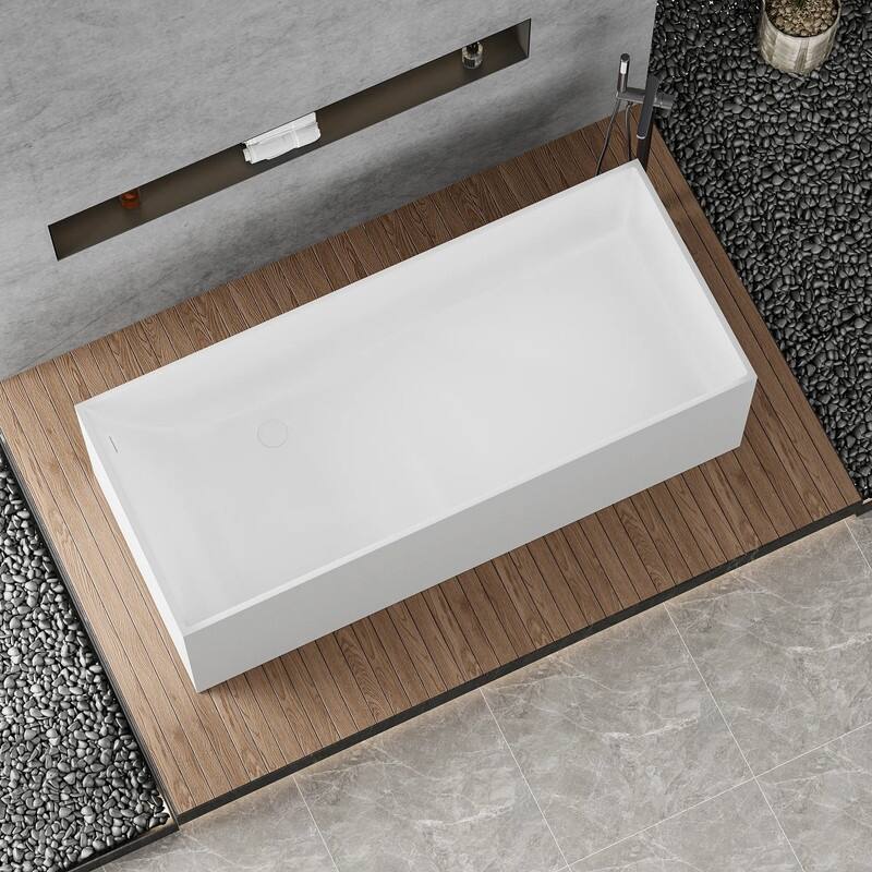 ABRUZZO 67" x 28" Freestanding Solid Surface Soaking Bathtub with Overflow & Pop-Up Drain