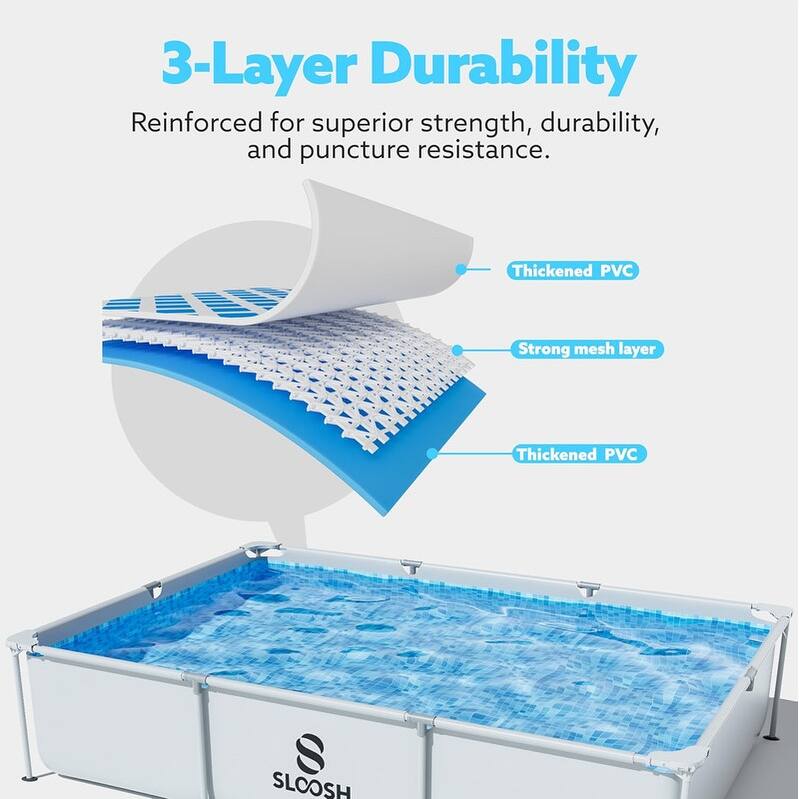 Rectangular Above Ground Pool - Outdoor Frame Above Ground Swimming Pool Set Kiddie Pool for Kids Adults