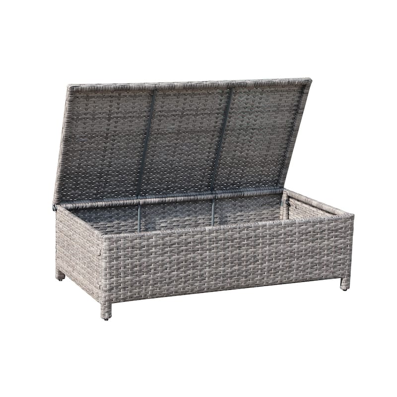 2-Piece Outdoor Patio Furniture Wicker Loveseat and Storage Ottoman