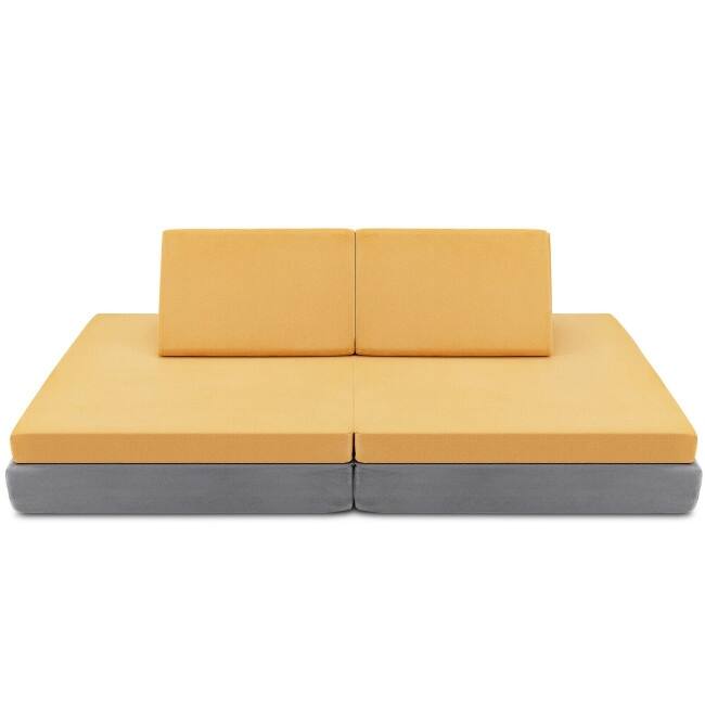 4-Piece Convertible Kids Couch Set with 2 Folding Mats - 66" x 33" x 5.5" (L x W x H) - Yellow