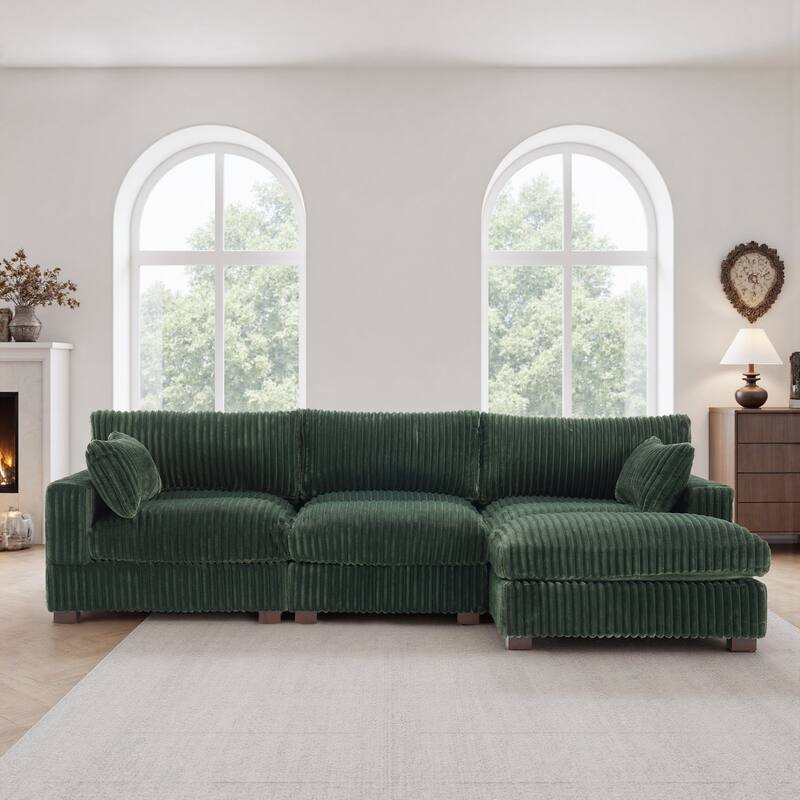 Plush Corduroy Upholstered Modular Sectional Sofa with Chaise