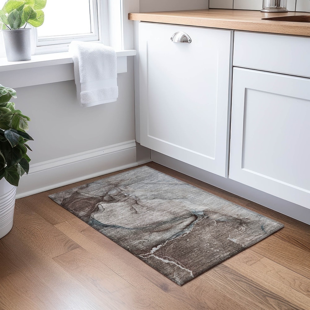 Machine Washable Indoor/ Outdoor Abstract Chantille Rug