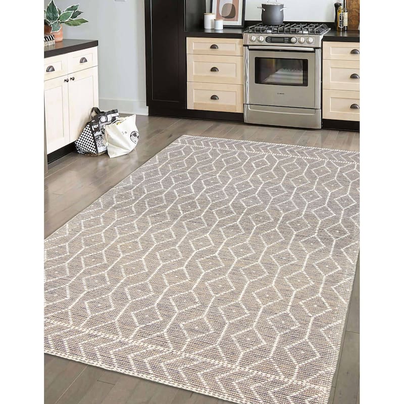 ECARPETGALLERY Braid weave Sienna Taupe Wool Rug - 5'0 x 8'6