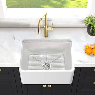 23 inch European Fireclay Farmhouse Sink Grid & Drain Set - 23.25" x 18" x 10"