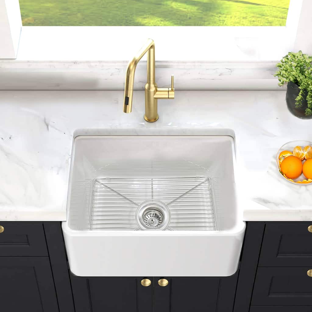 23 inch European Fireclay Farmhouse Sink Grid & Drain Set - 23.25" x 18" x 10"