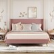 preview thumbnail 32 of 39, Queen Size Corduroy Platform Bed with Tufted Headboard and Metal Legs Pink