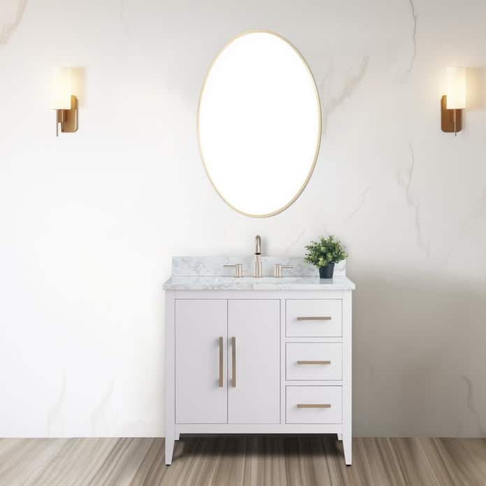 Vanity Art 36" Single Sink Bathroom Vanity Cabinet with Engineered Marble Countertop