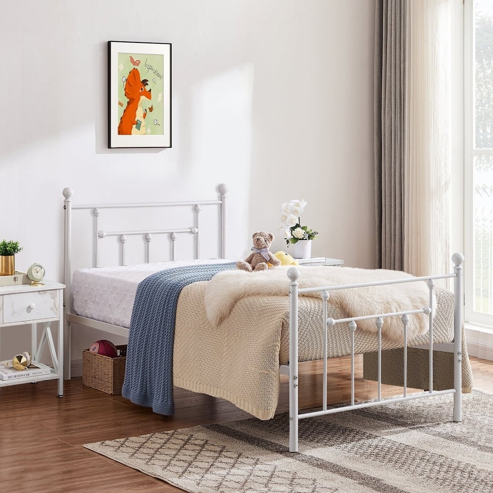 Victorian Steel Slat Bed Frames Twin /Full Queen Beds, White/Black-2 Color Options