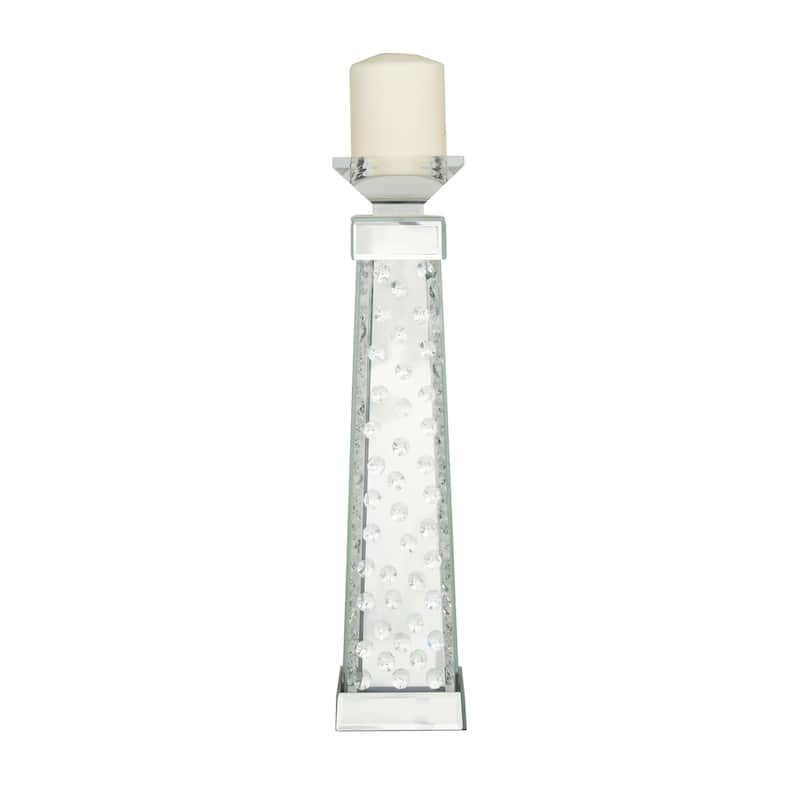 Glass Pillar Candle Holder with Floating Crystals