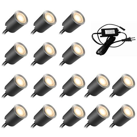 16-PCS 12V Low Voltage IP67 Waterproof Recessed LED Deck Light Kits with Protecting Shell for Outdoor Landscape Ground Lighting
