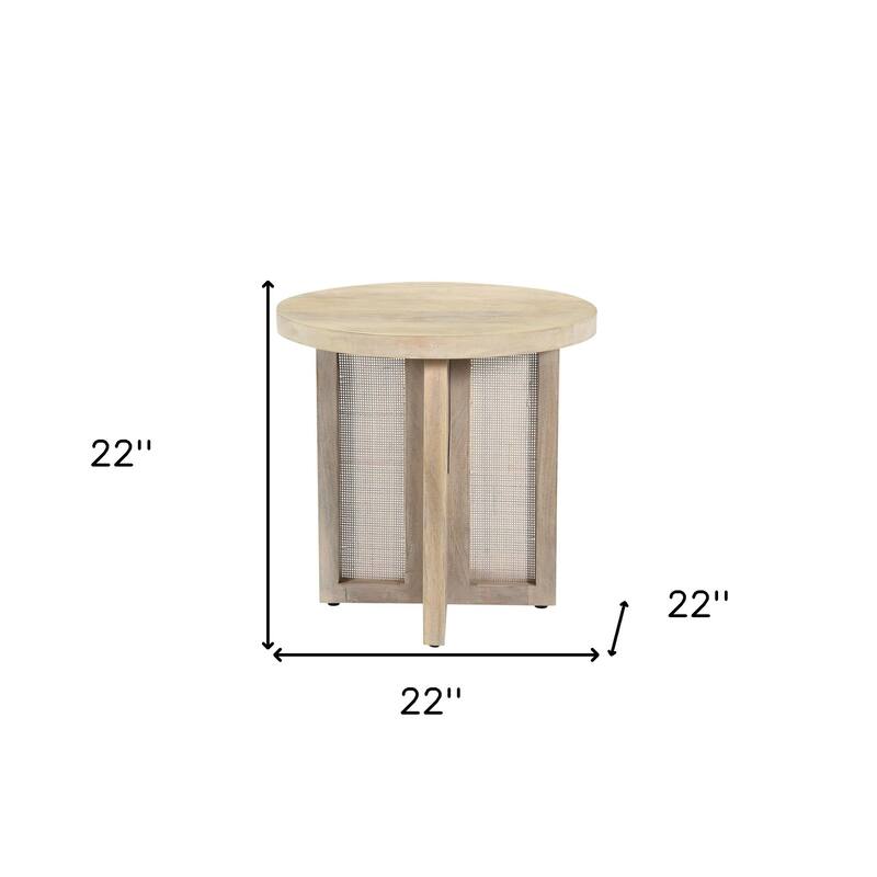 HomeRoots 22" Natural Solid Wood And Rattan Round End Table - 22