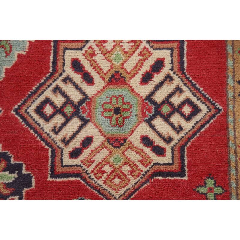 Hand Knotted Oriental 100% Wool Carpet Traditional All-Over Red Kazak Area Rug - 9' 6'' X 6' 8''