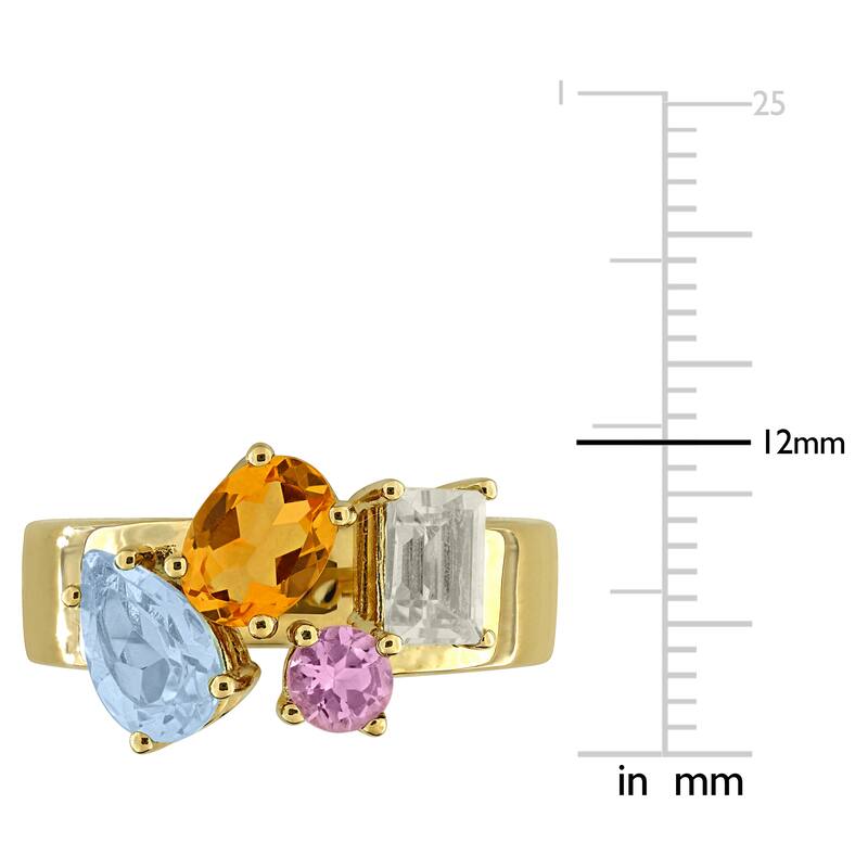 Miadora 2 3/5ct TGW Sky Blue Topaz Madeira Citrine Green Quartz Pink Amethyst Ring in Yellow Plated Sterling Silver