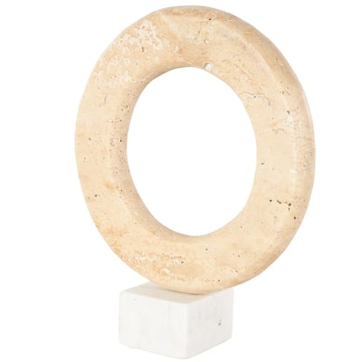 Cream Marble Ring Abstract Decorative Sculpture with White Base