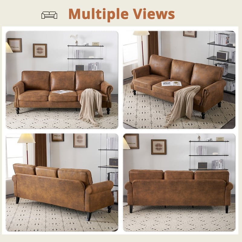 83W ×32D ×31H Mid-Century Style Upholstered Multi-Person Sofa Indoor - Coffee