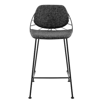 Linnea Counter Stool In Black Fabric with Matte Black Legs - Set of 2