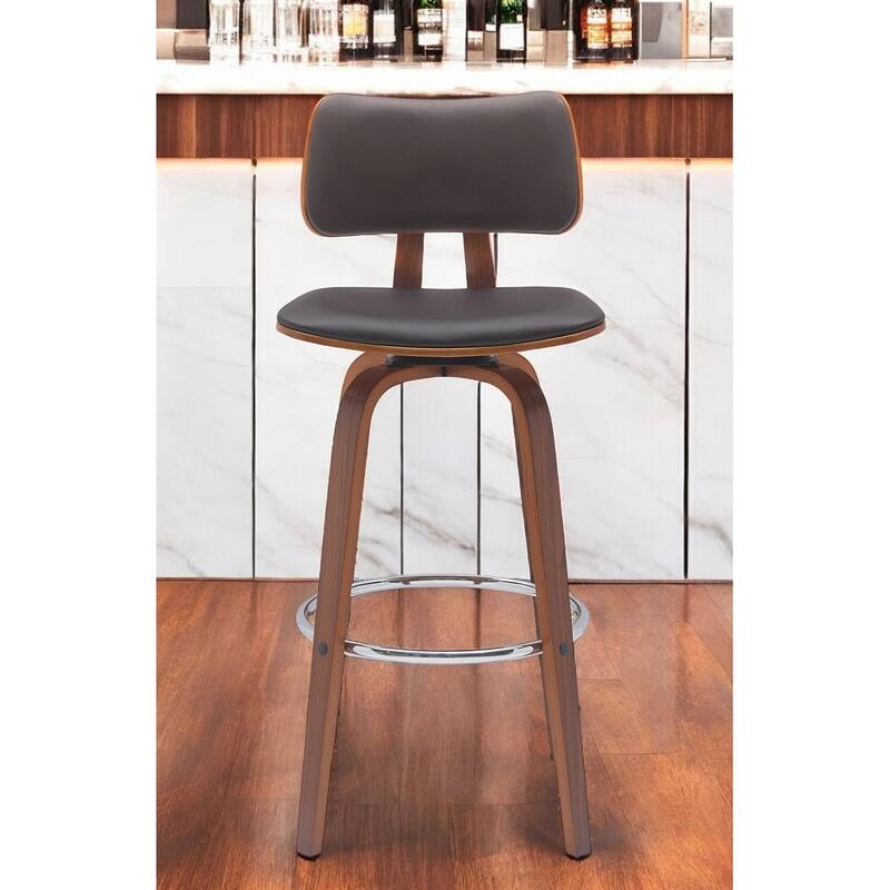 Faux Leather Armless Counter Height Bar Chair with Wood Frame, Swivel and Footrest