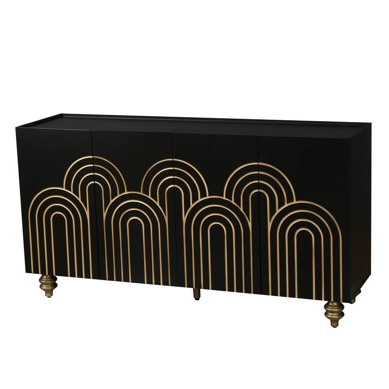 Fluted Sideboard with Storage, Coffe Bar Cabinet with 4 Doors and Wire Holes, Storage Cabinet with Adjustable Shelves