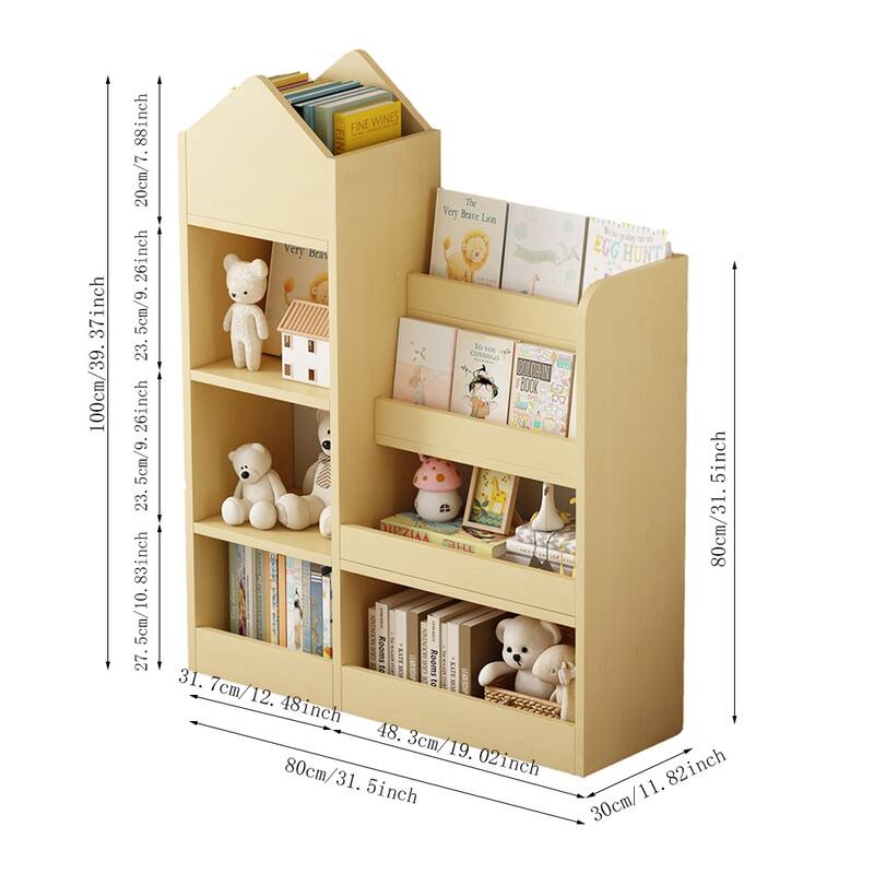Wood Kids Wooden Bookshelf Toy Storage Organizer with Bookcase